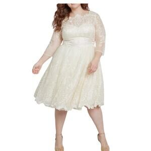 Chi Chi London Style 41735 Size US 16 Ivory and Gold Lace Midi Wedding Dress